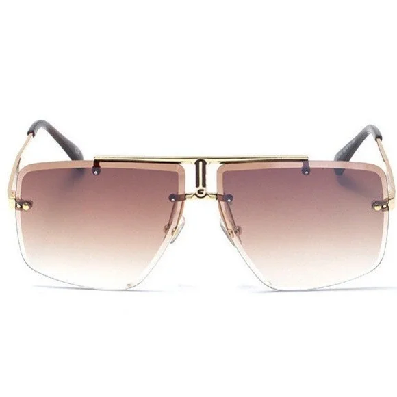 Oversized Shield Women Sunglasses Fashion Rimless‎ Lens Studded Accents Lentes - Picture 3 of 9